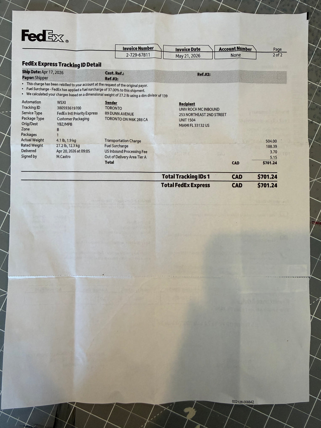 Fed Ex Invoice