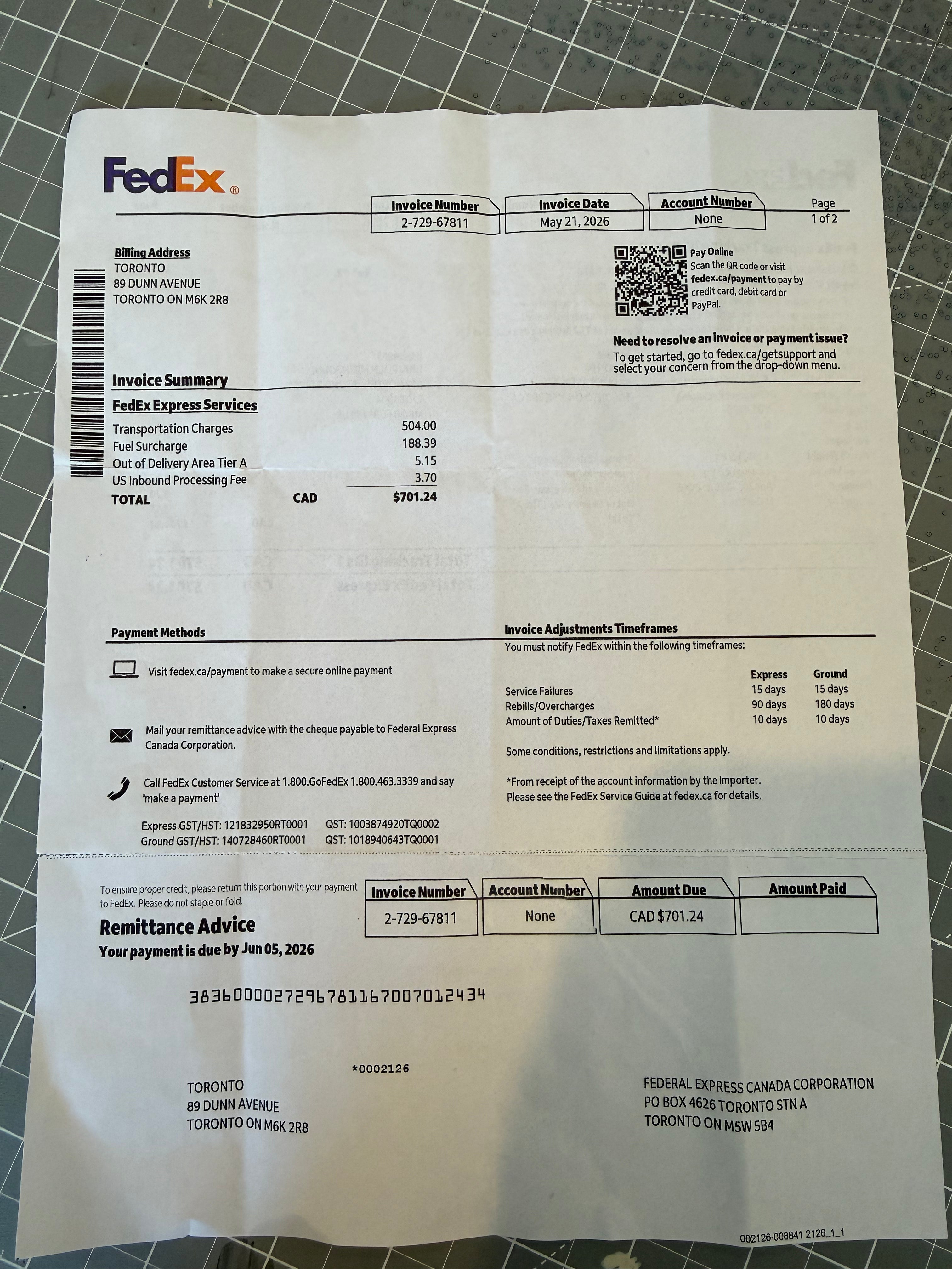 Fed Ex Invoice
